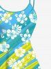 Plus Size Floral Striped Graffiti Print Hawaii High Low Asymmetric A Line Cami Dress -  