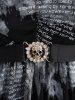 Plus Size Distressed Tie Dye Newspaper Print Braided Neck Skull Buckle Top -  
