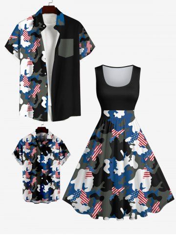 Camouflage American Flag Colorblock Print Plus Size Matching Set For Family - BLACK
