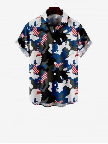 Kid's American Flag Camouflage Colorblock Print Button Pocket Shirt