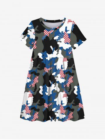 Kid's American Flag Camouflage Colorblock Print Dress - MULTI-A - 130
