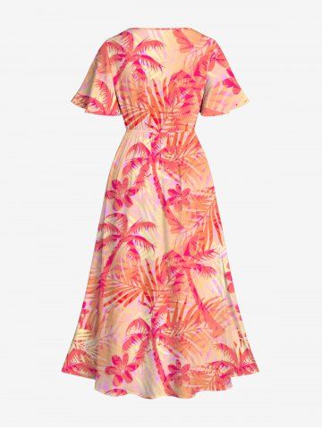 Plus Size Coconut Tree Flowers Print Split Hawaii Dress