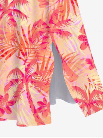 Plus Size Coconut Tree Flowers Print Split Hawaii Dress