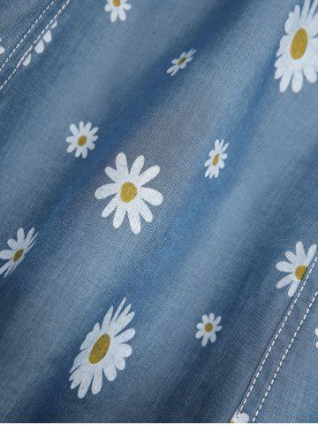 Plus Size Daisy Flower Print Ruffles Grommet Lace Up Cold Shoulder T-shirt