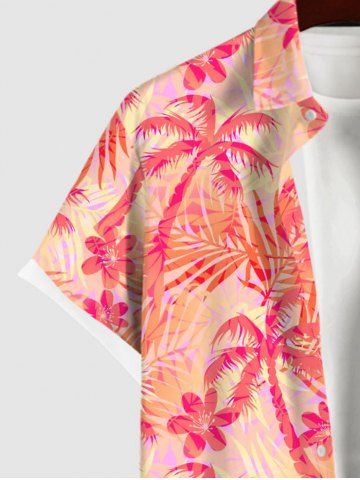 Plus Size Coconut Tree Flowers Print Buttons Pocket Hawaii Shirt For Men