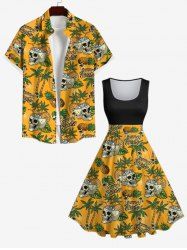 Skull Coconut Tree Pineapple Letters Print Plus Size Matching Hawaii Beach Outfit For Couples -  