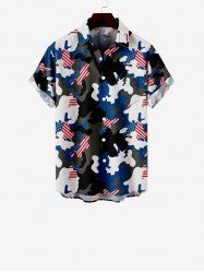 Kid's American Flag Camouflage Colorblock Print Button Pocket Shirt -  