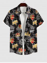 Chemise Couronne Glace Imprimée avec Poche Boutonnée de Grande Taille en Velours pour Homme - Noir 3XL