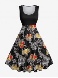 Plus Size Cracked Ice Crown Print Vintage 1950s Swing A Line Dress -  