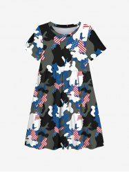 Kid's American Flag Camouflage Colorblock Print Dress -  