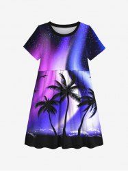 Kid's Colorful Ombre Aurora Galaxy Coconut Tree Print Hawaii Dress -  