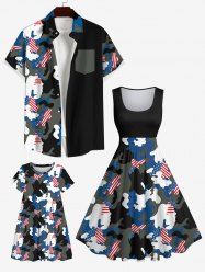 Camouflage American Flag Colorblock Print Plus Size Matching Set For Family -  