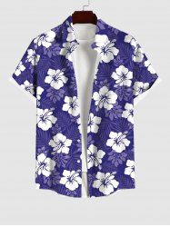 Chemise Imprimé Feuilles et Fleurs Artificielles à Boutons Grande Taille avec Poche pour Homme - Bleu Ciel 2XL