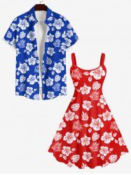 Flower Coconut Leaves Print Plus Size Matching Hawaii Beach Outfit For Couples -  