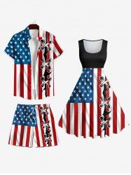 Patriotic American Flag Ripped Lace Up 3D Print Plus Size Matching Outfit For Couples -  