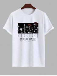 Men's Rose Flowers Print Colorblock Letters Printed T-shirt -  