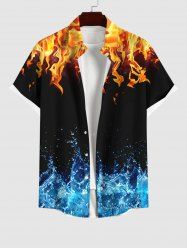 Chemise Boutonnée Flamme Feu D'Eau Imprimé avec Poche de Grande Taille pour Homme - Multi-A 3XL