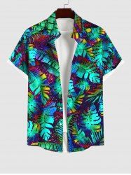 Chemise Imprimé Feuilles de Palmier Colorées à Boutons Grande Taille avec Poche pour Homme - Noir 4XL