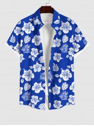 Chemise hawaïenne grande taille à imprimé feuilles tropicales et fleurs d'hibiscus pour homme - Bleu profond 2XL