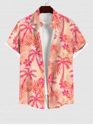 Plus Size Coconut Tree Flowers Print Buttons Pocket Hawaii Shirt For Men -  
