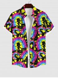 Plus Size Colorful Tie Dye Graffiti Painting Splatter Print Hawaii Button Pocket Shirt For Men -  