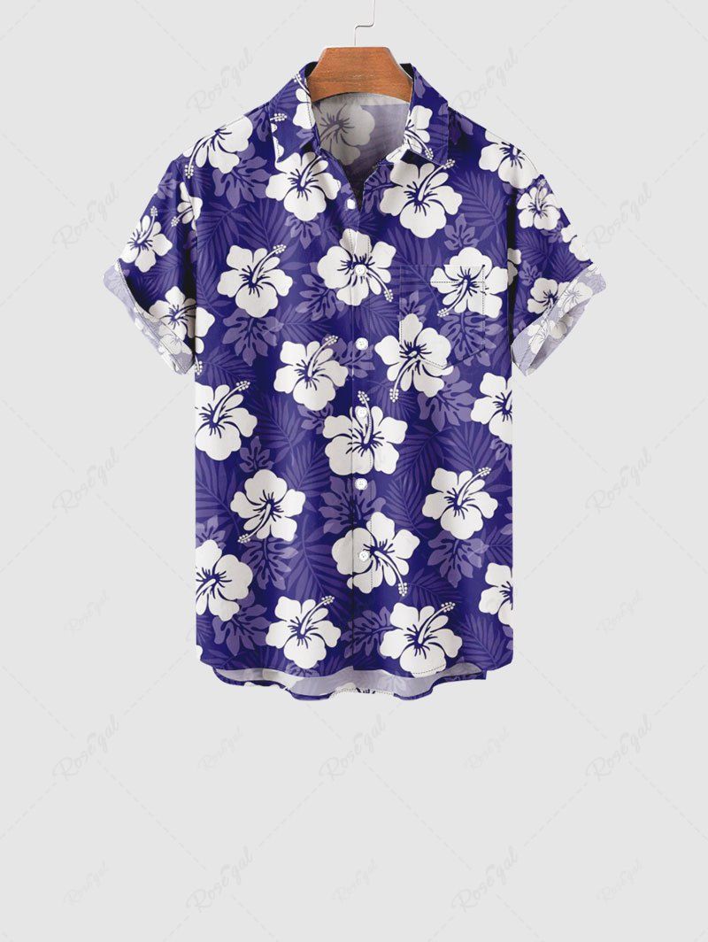 Fashion Kid's Flower Palm Leaf Print Buttons Pocket Hawaii Shirt  