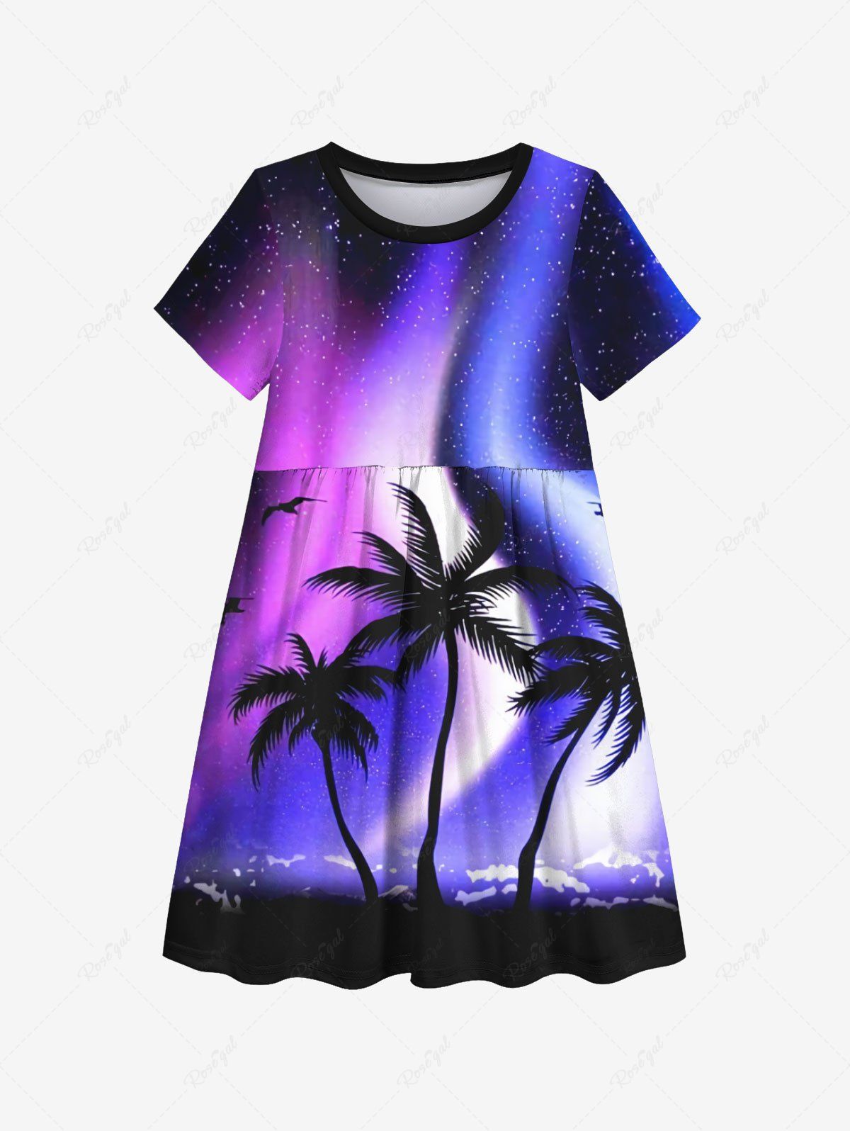 Outfits Kid's Colorful Ombre Aurora Galaxy Coconut Tree Print Hawaii Dress  