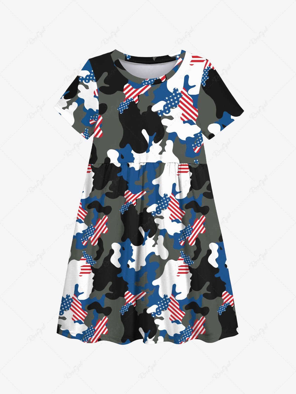 New Kid's American Flag Camouflage Colorblock Print Dress  