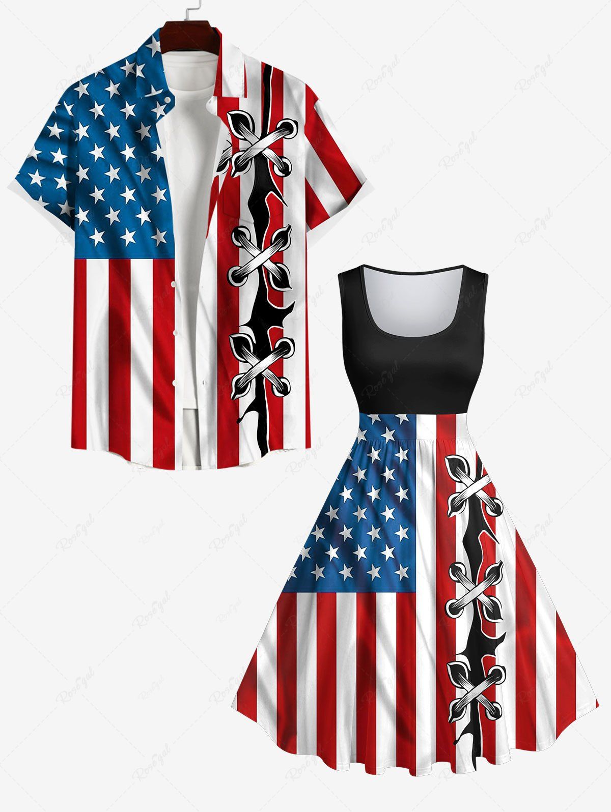 Best Patriotic American Flag Ripped Lace Up 3D Print Plus Size Matching Outfit For Couples  