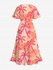 Robe Hawaii Fendue Fleur et Arbre de Noix de Coco Imprimés de Grande Taille - Rouge XS