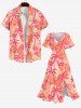 Plus Size Coconut Tree Flowers Print Split Hawaii Dress -  