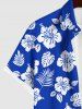 Plus Size Tropical Leaf Hibiscus Flower Print Hawaii Button Pocket Shirt For Men -  