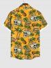 Plus Size Skull Coconut Tree Pineapple Letters Print Hawaii Button Pocket Shirt For Men -  