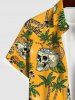 Plus Size Skull Coconut Tree Pineapple Letters Print Hawaii Button Pocket Shirt For Men -  
