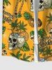 Plus Size Skull Coconut Tree Pineapple Letters Print Hawaii Button Pocket Shirt For Men -  