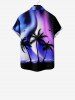 Kid's Colorful Ombre Aurora Galaxy Coconut Tree Print Hawaii Button Pocket Shirt -  