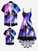 Kid's Colorful Ombre Aurora Galaxy Coconut Tree Print Hawaii Button Pocket Shirt -  