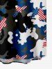 Kid's American Flag Camouflage Colorblock Print Button Pocket Shirt -  