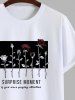 Men's Rose Flowers Print Colorblock Letters Printed T-shirt -  