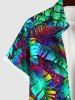 Chemise Imprimé Feuilles de Palmier Colorées à Boutons Grande Taille avec Poche pour Homme - Noir S