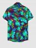 Chemise Imprimé Feuilles de Palmier Colorées à Boutons Grande Taille avec Poche pour Homme - Noir 4XL