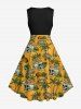 Robe Vintage Trapèze Crâne Ananas et Noix de Coco Imprimés Grande Taille - Multi-A 5X