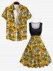 Robe Vintage Trapèze Crâne Ananas et Noix de Coco Imprimés Grande Taille - Multi-A 5X