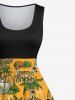 Robe Vintage Trapèze Crâne Ananas et Noix de Coco Imprimés Grande Taille - Multi-A 6X