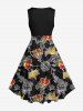 Plus Size Cracked Ice Crown Print Vintage 1950s Swing A Line Dress -  