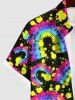 Plus Size Colorful Tie Dye Graffiti Painting Splatter Print Hawaii Button Pocket Shirt For Men -  