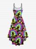 Plus Size Colorful Tie Dye Graffiti Painting Splatter Printed Hawaii High Low Asymmetric A Line Cami Dress -  