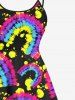 Plus Size Colorful Tie Dye Graffiti Painting Splatter Printed Hawaii High Low Asymmetric A Line Cami Dress -  