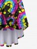 Plus Size Colorful Tie Dye Graffiti Painting Splatter Printed Hawaii High Low Asymmetric A Line Cami Dress -  