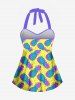 Maillot de Bain Tankini Tordu Ombré Ananas Imprimé à Pois à Col Halter - Multi-A 6X